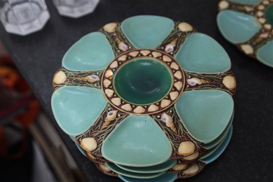 A set of five Minton majolica oyster plates, date stamp for 1867, diameter 23cm